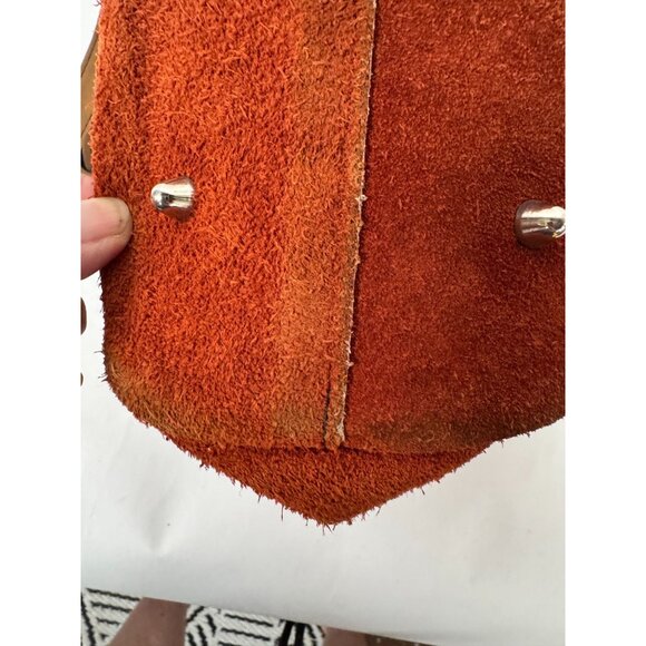 Vintage Rust Suede Handbag With Brown Leather Handles & Buckle Accents - Picture 10 of 16